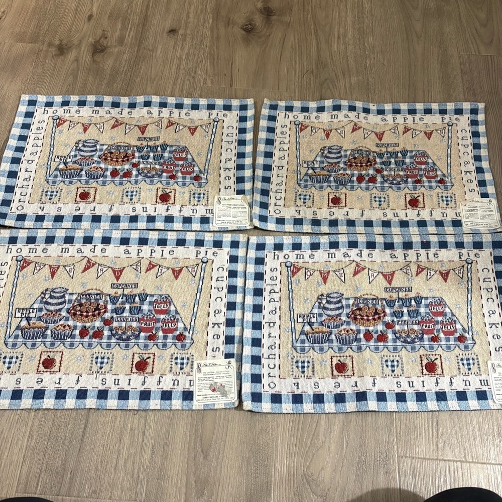Set Of 4 Bake Sale Tapestry Placemat 12x18 Needlepoint Cottagecore Grannycore